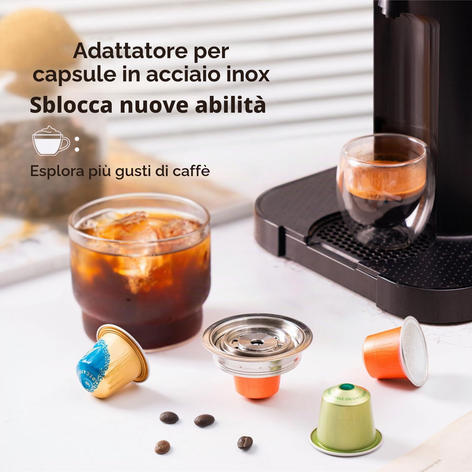 Vertuoline - Adattatore riutilizzabile per capsule di caffè NS Pod Vertuo Pop Next,Convertitore per capsule di caffè in acciaio inossidabile compatibile con Delonghi ENV135 VertuoLine GCA1 (80 ml)