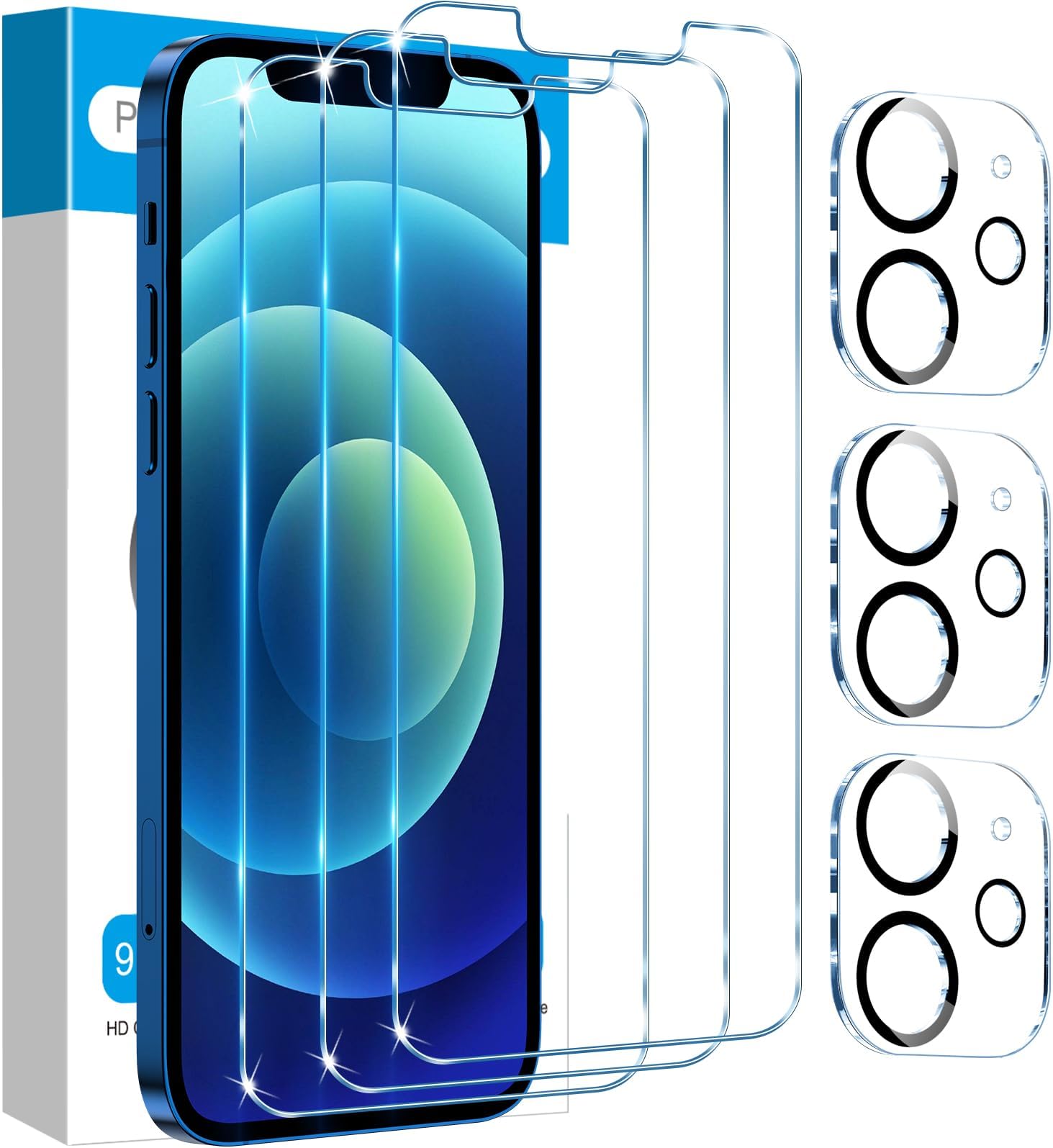 Fotbor for [3+3 Pack] iPhone 12 Screen Protector with Camera Lens Protector, 9H Shatterproof Tempered Glass Film with Easy Installation Frame, HD Clear Sensitive Full Coverage 6.1 Inch