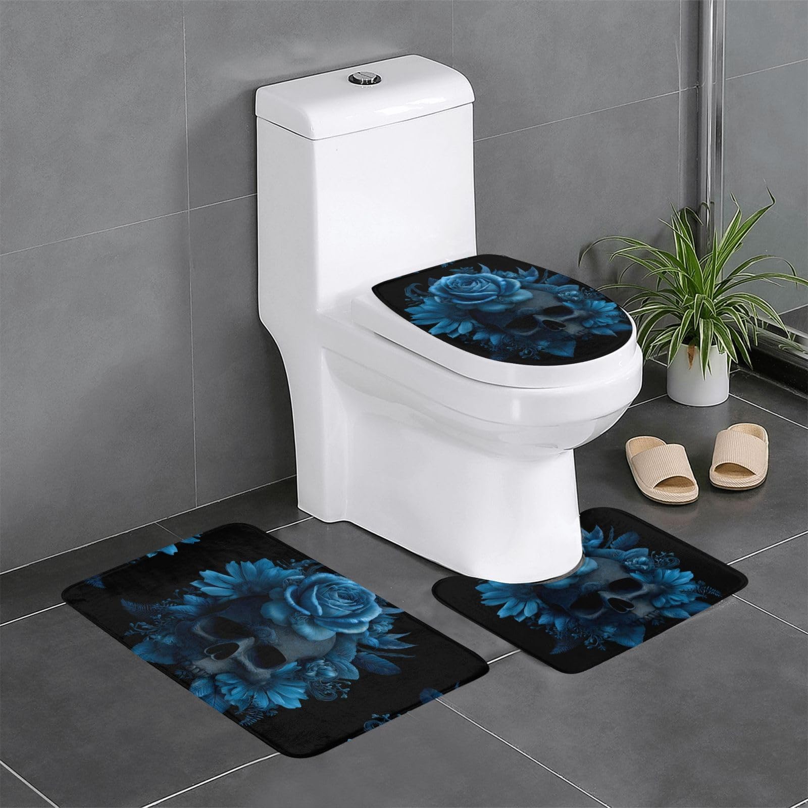 Tapis de bain bleu tête de mort pour une salle de bain moderne