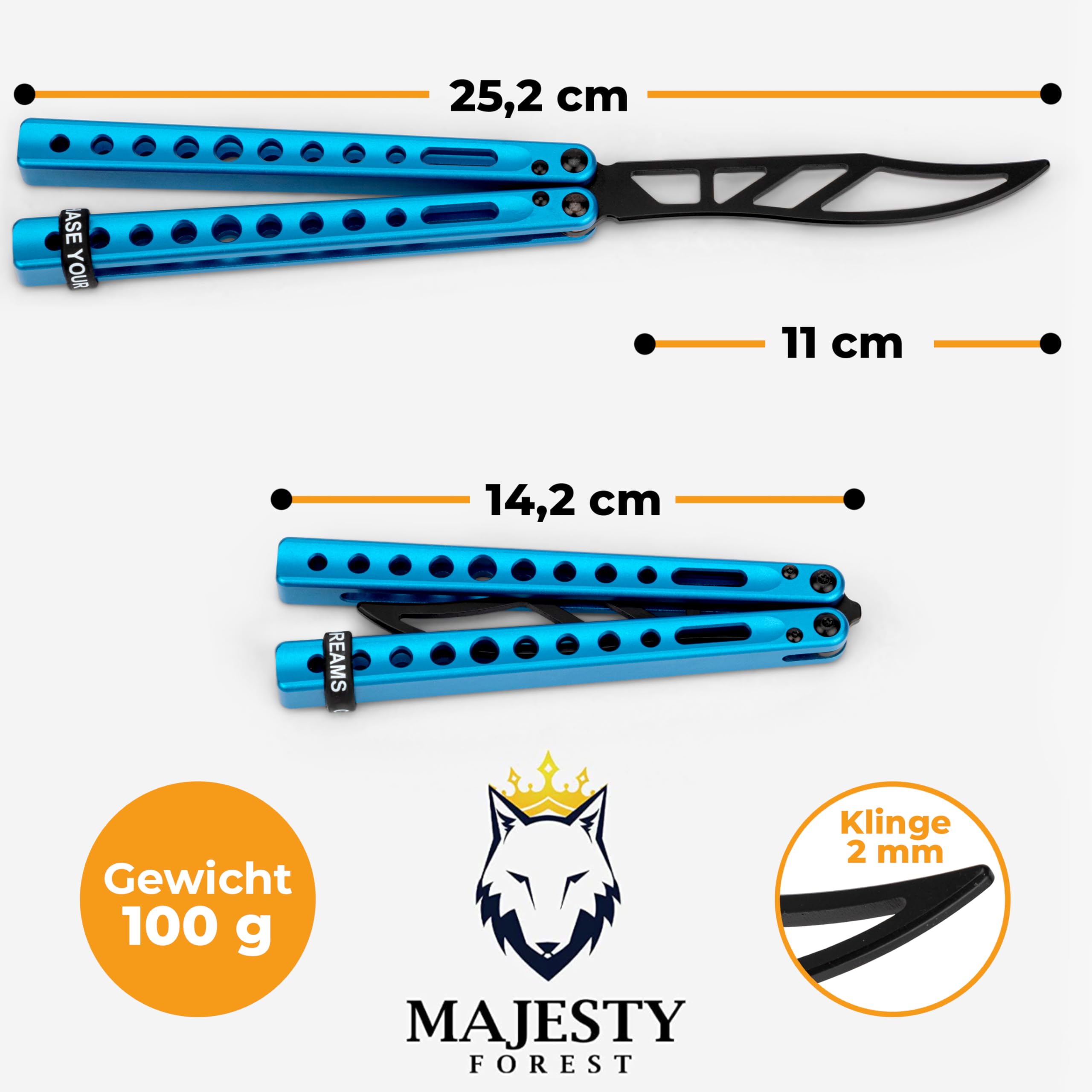 Entrenador profesional de mariposas CNC aluminio hoja roma cuchillo entrenamiento azul