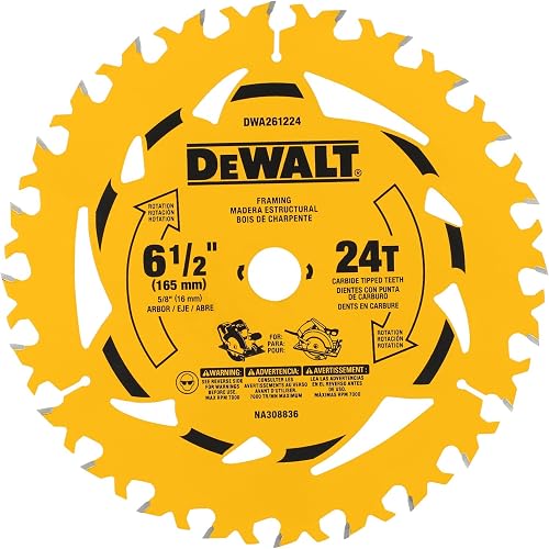 DEWALT 6-1/2 in. 24T Circular Saw Blade, Smooth Cutting, Superior Tracking and Durability (DWA261224)