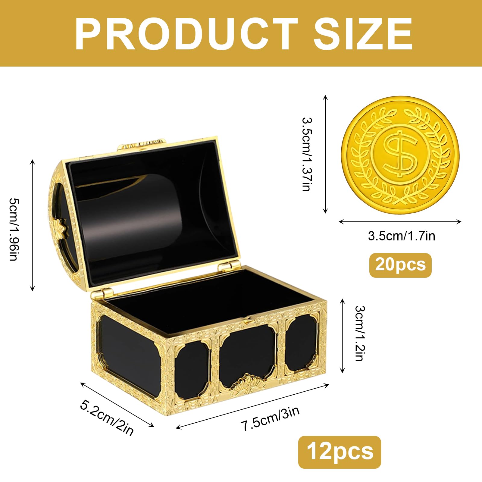 12 Mini Coffres Trésor Pirate Avec Pièces D'Or Et Pierres Précieuses - Kit Anniversaire Enfant