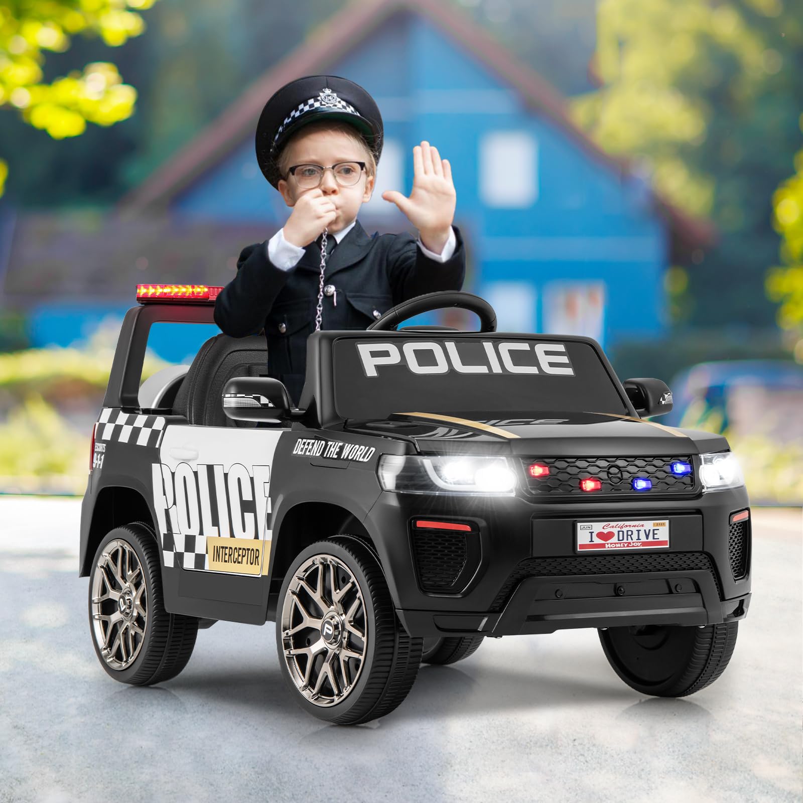 SOARS Macchina Elettrica della Polizia per Bambini 12V (Nero)
