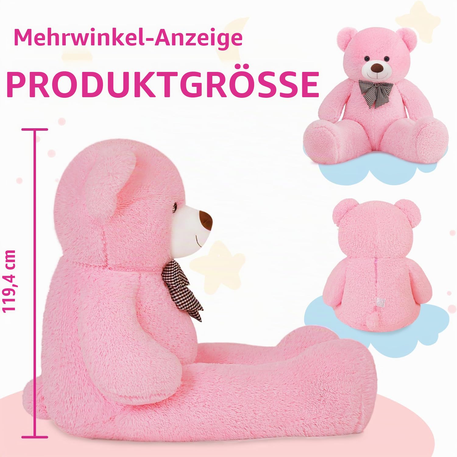 Groß Teddybär Kuschelbär XL riesen Teddy Bear Plüschbär Kuscheltier Big Teddybear (Rosa)