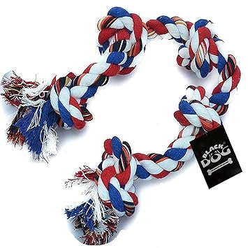 BLACK DOG Cotton Rope Chew Toy for Dogs Large with 5 Chew Knots - Extra Durable (Color May Vary)