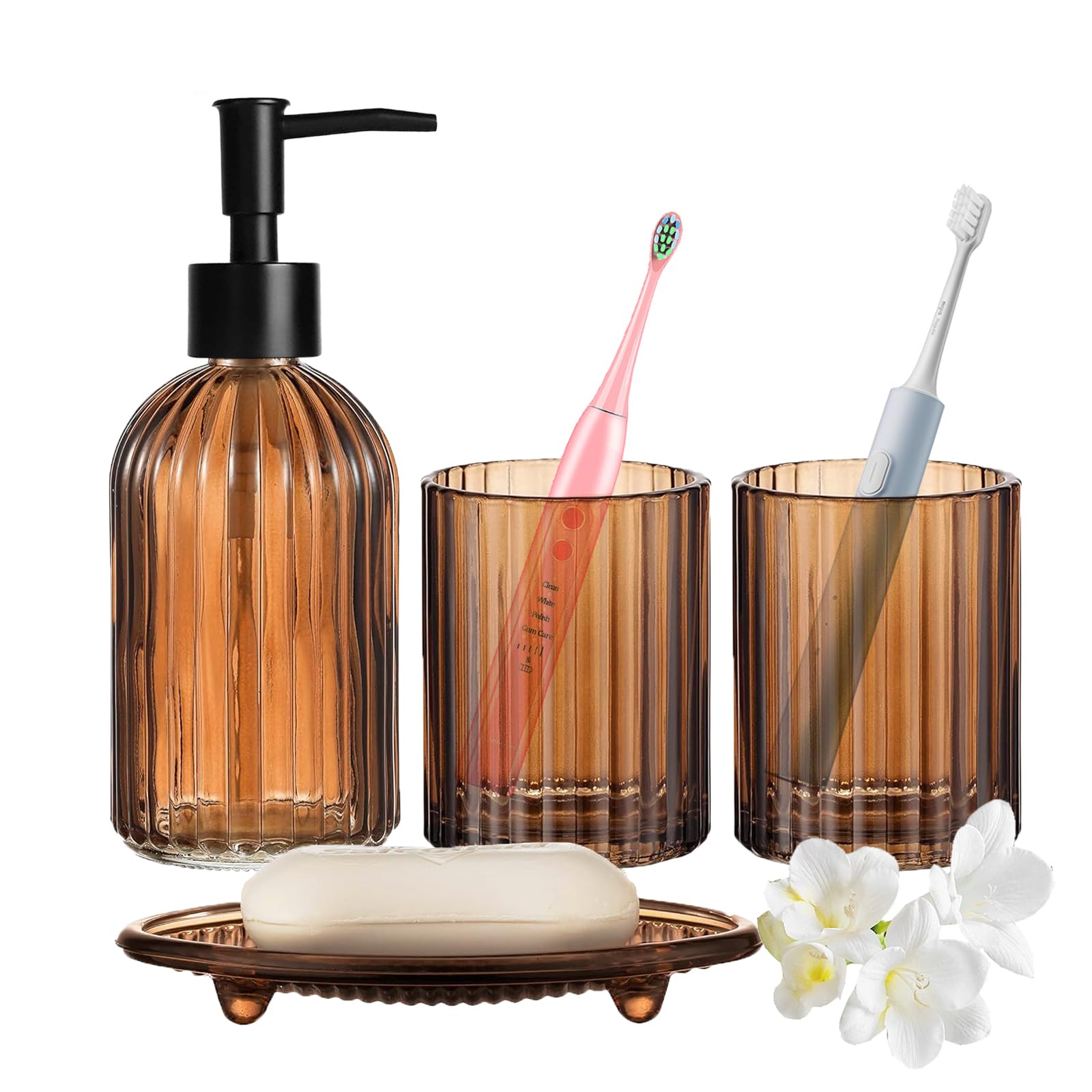 Porte-savon et distributeur ambre en verre, le cadeau vintage idéal pour une pendaison de crémaillère