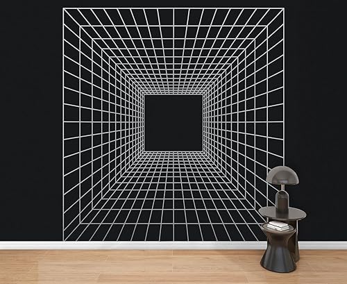 Wall Mural Peel & Stick Cyber Grid Retro Punk Perspective Rectangular Tunnel Grid Tunnel Self-Adhesive Wallpaper Removable Wall Decal Wall Sticker