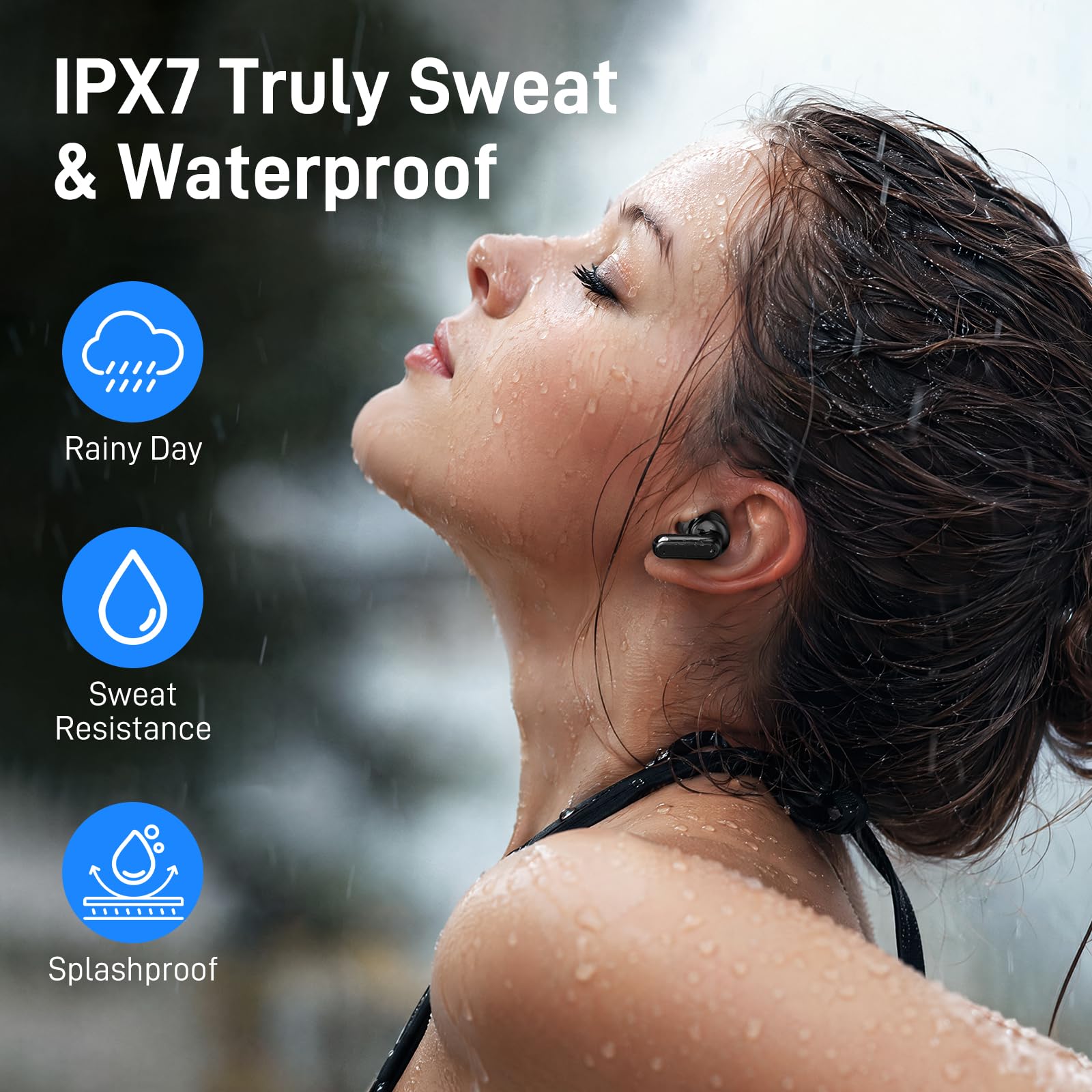 Cuffie Bluetooth, 2024 Auricolari Bluetooth 5.3 Stereo HiFi con 4 HD Mic, Cuffie Wireless In Ear ENC Cancellazione Rumore, Cuffie Senza Fili con LED Display 50 Ore, IP7 Impermeabile, Nero