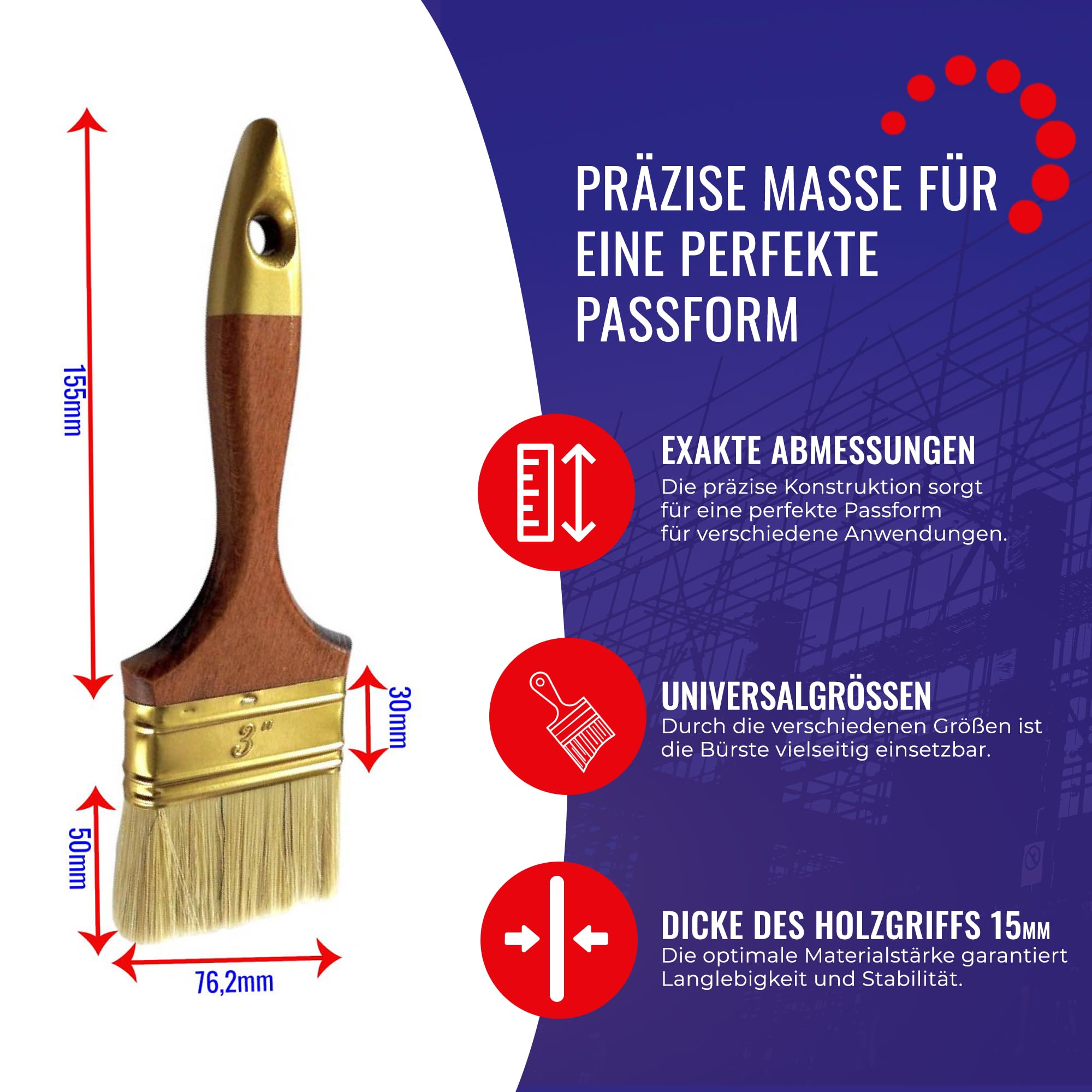 Chle-Mar 10x Pro Maler Pinsel (Flach) 3" für präzises Streichen
