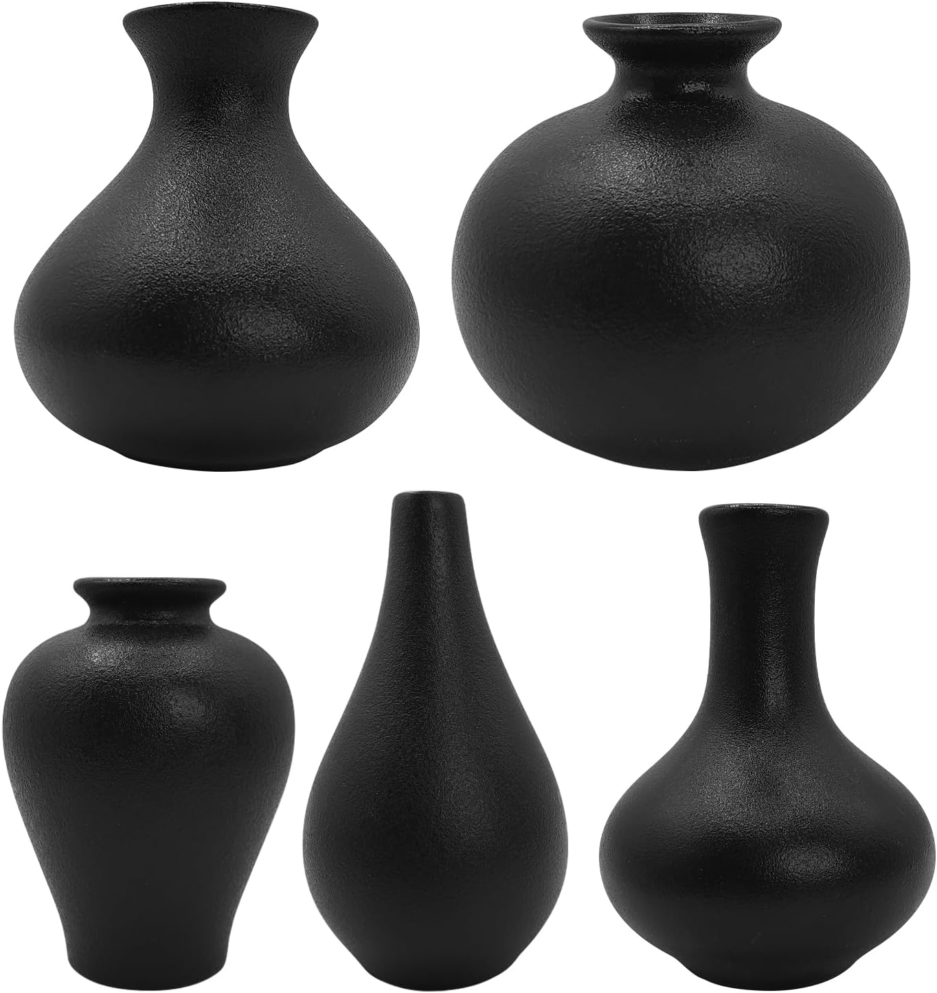 Elegance in Ceramic 5Piece Black Ceramic Vase Set for