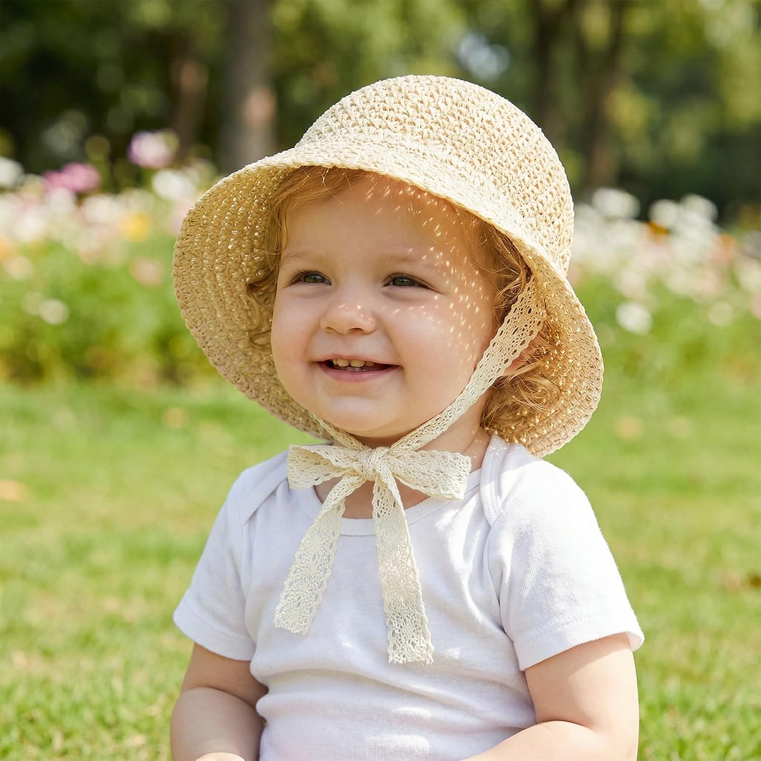 Baby Girl Straw Hat Outdoor Baby Toddler Sun Protection Hats Summer Beach Lace Bowknot Cap for Infant Girls