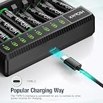 HiQuick 8 Bay Smart AA AAA Chargeur de batterie avec 4AA 2800mAh & 4AAA 1100mAh Batteries rechargeables, chargeur de batterie domestique rapide pour NiMH NiCD Remboursé AA AAA Piles