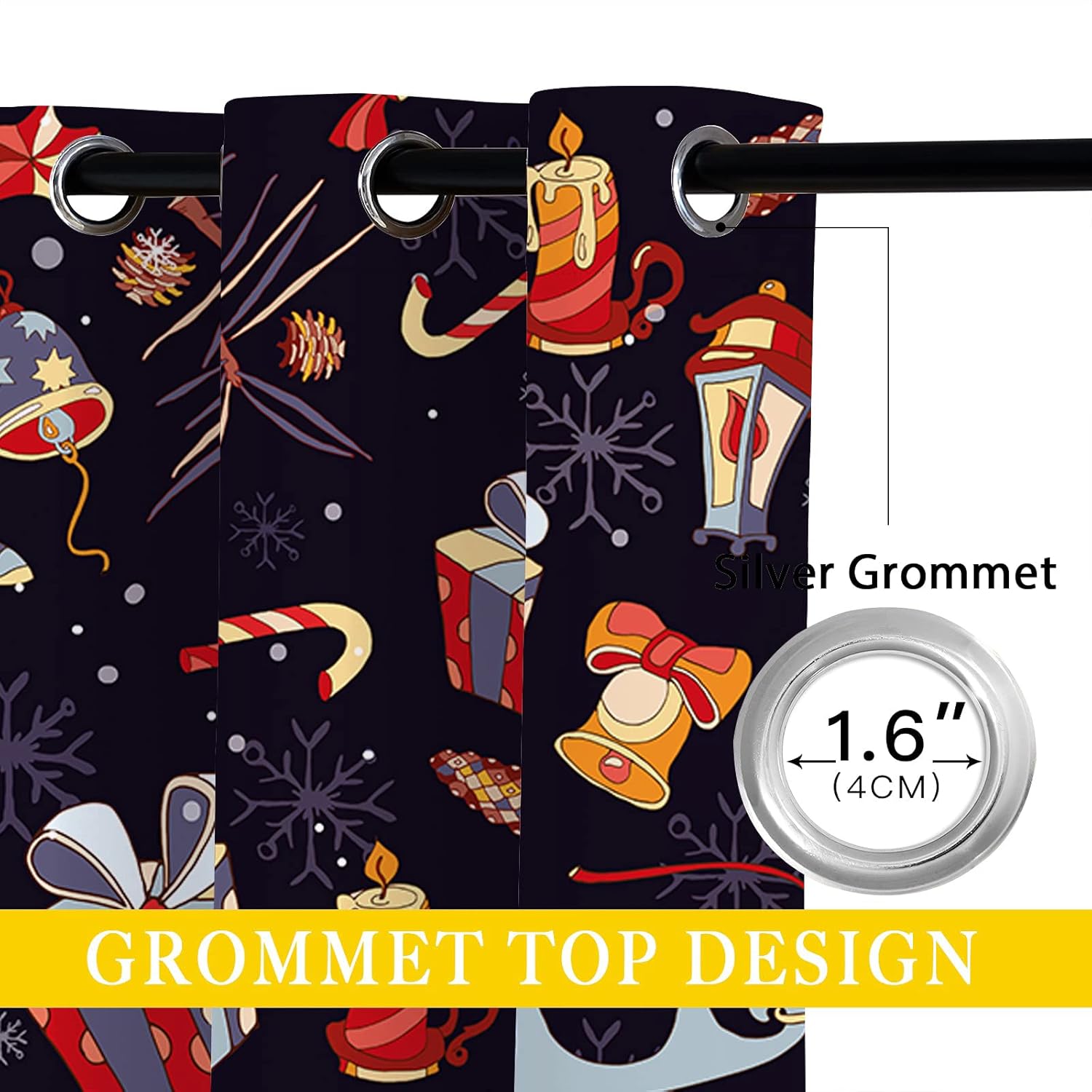 Christmas Blackout Curtains for Living Room Decor, Holiday Xmas Snowflake New Year Present Boxes Grommet Thermal Insulated Drapes Darkening Window Curtain for Bedroom Living Room, 42 x 45 Inch
