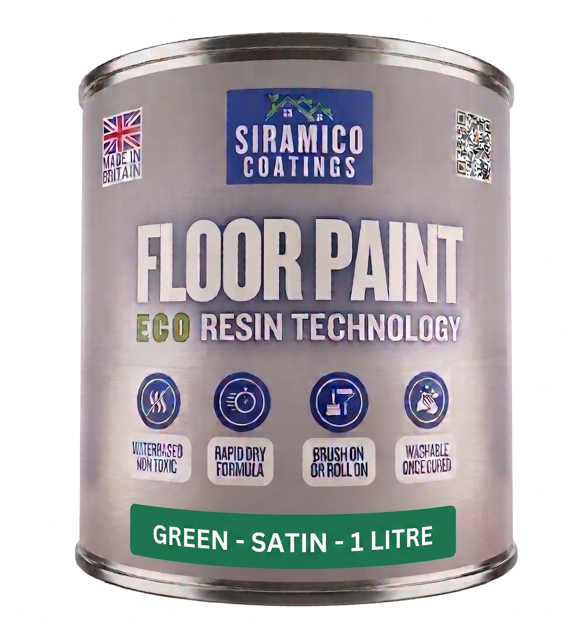 SIRAMICO COATINGS Floor Paint | 1 Litre | Satin | Water-Based Quick-Dry Formula - Non-Toxic, No-VOC, Durable Coating for Concrete, Brick, Stone & Wood Floors (Green)