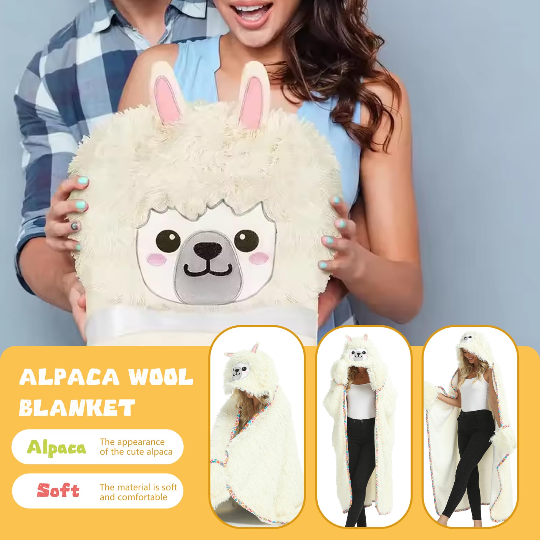Manta Portable con Capucha de Manta de Invierno de Alpaca Suave y esponjosa para Adultos para Mujeres dormitorios de Adultos