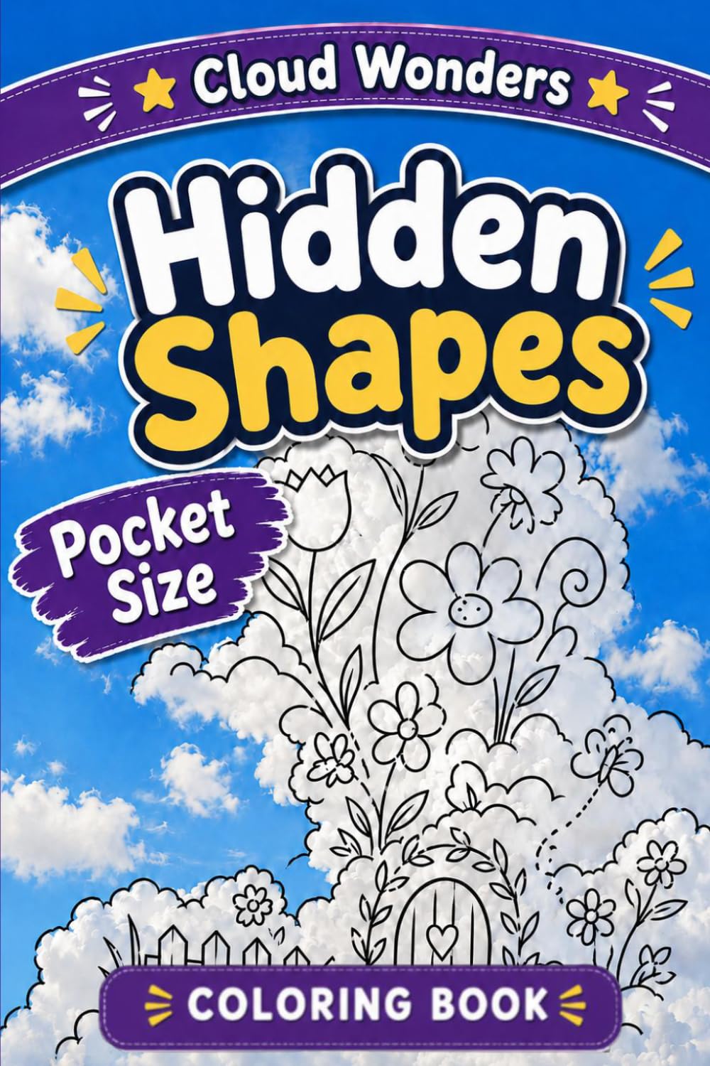 Pocket Size Hidden Shapes Coloring Book Cloud Wonders: Mini Coloring Book (4x6) Creative Drawing Cloud Doodle Pages for Adults Seniors Teens and Children