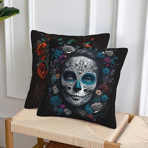 Miniatura 5 de Juego de 2 fundas de almohada decorativas para los amantes del Día de los Muertos de Calavera de Azúcar, para habitación, sofá, silla, automóvil,