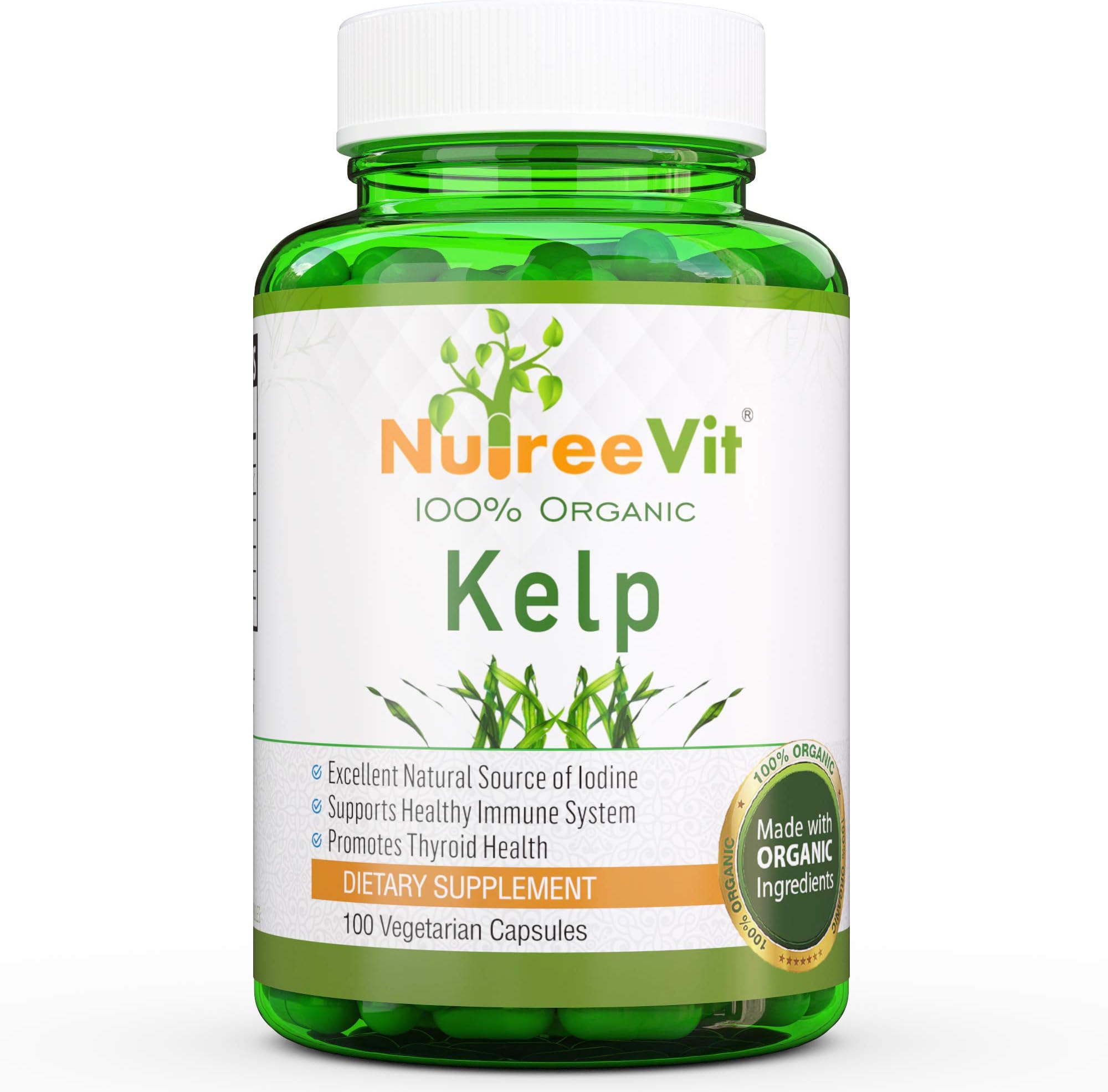 Pure Organic Kelp Powder Seaweed Supplement - 100 Capsules (500 mg) - All Natural Kelp Supplement Capsules Containing Pure Kelp Seaweed Powder for Daily Use