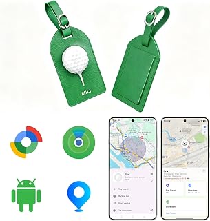 MiLi Leather Golf Bag Tracker Tag for iOS & Android - Works with Apple Find My & Google Find Hub, Bluetooth Locator for Golf Clubs, Travel Bags & Equipment, Premium Golf Gift, Green
