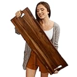 Large Acacia Serving Board with Handles, 36 x 12 Inch Rectangular Charcuterie Platter, Natural Wood Server for Meat, Cheese Board, and Party Appetizers, Extra Long 3ft