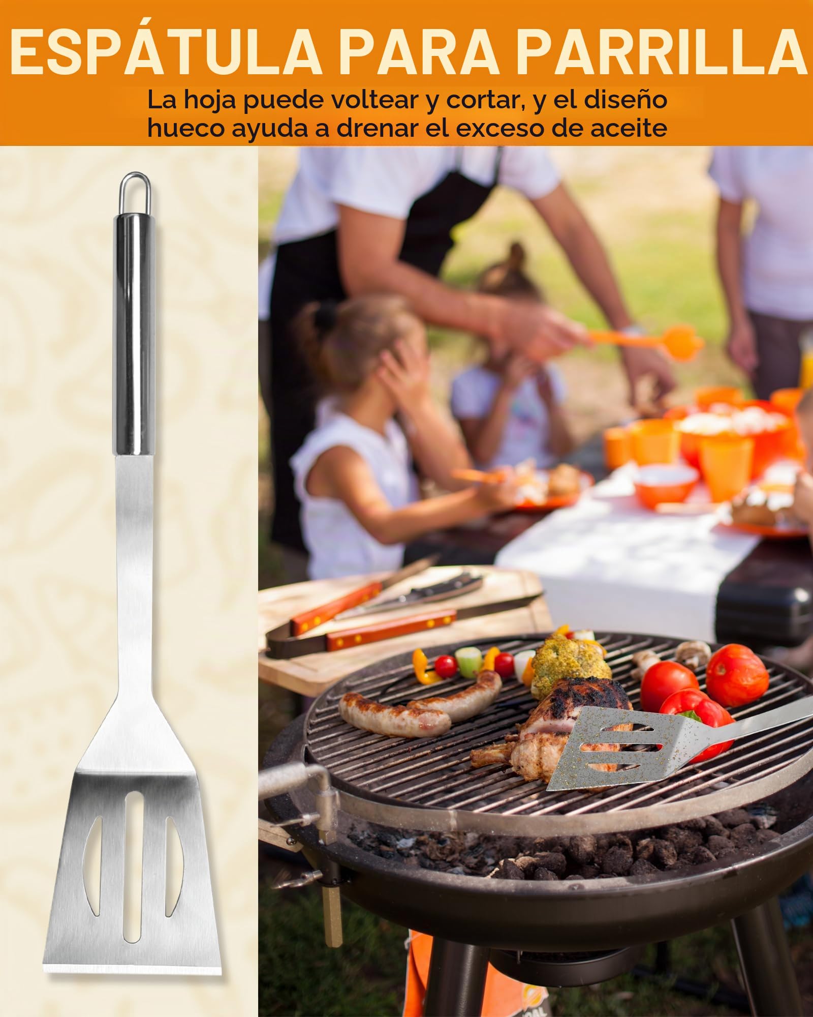 Set de Barbacoa Profesional de Acero Inoxidable 5 Piezas - Utensilios Barbacoa Kit Accesorios de Barbacoa Regalo para Hombres, 37x12x7 cm maletín de Aluminio Ideal para barbacoas y Cocina
