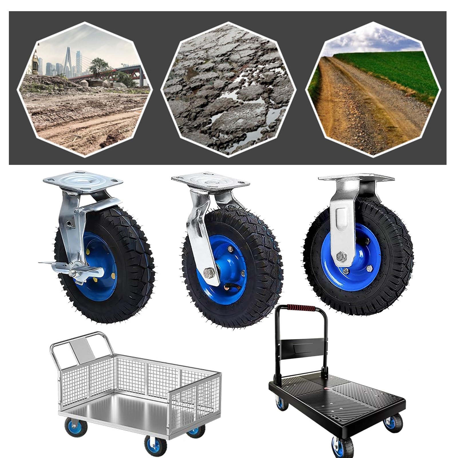 Ruote girevoli mobili, Ruote per carichi pesanti con freni, ruote Fissa per mobili, da 2 pezzi, Ruote Pneumatiche, Ruota di trasporto Industriale, 150mm 200mm 250mm, Ruote per Carrello