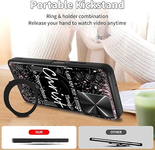 Vista 280 de Funda para Samsung Galaxy A13 5G con cubierta deslizante para lente de cámara y anillo giratorio de 360 grados, soporte híbrido de doble capa Flores