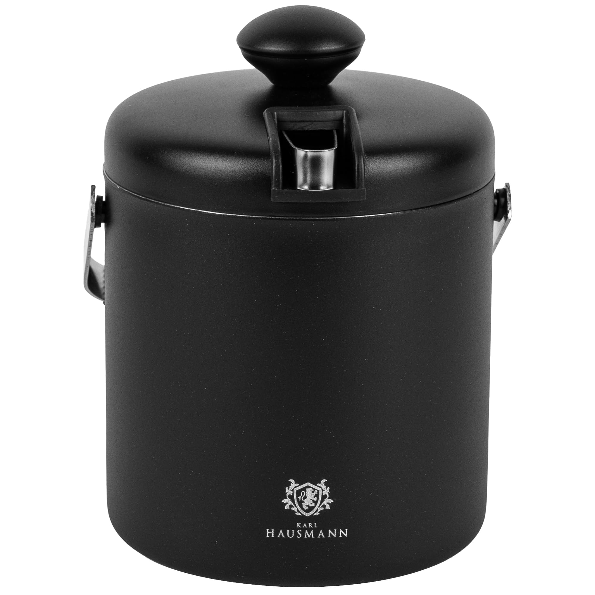 KARL HAUSMANN Cubo Hielo 1,3L con Tapa, Pinza y Rejilla - Cubitera Acero Inoxidable Negra Doble Pared Aislante, Mantiene Hielo Seco, Ideal para Cócteles, Bebidas, Bar y Hogar