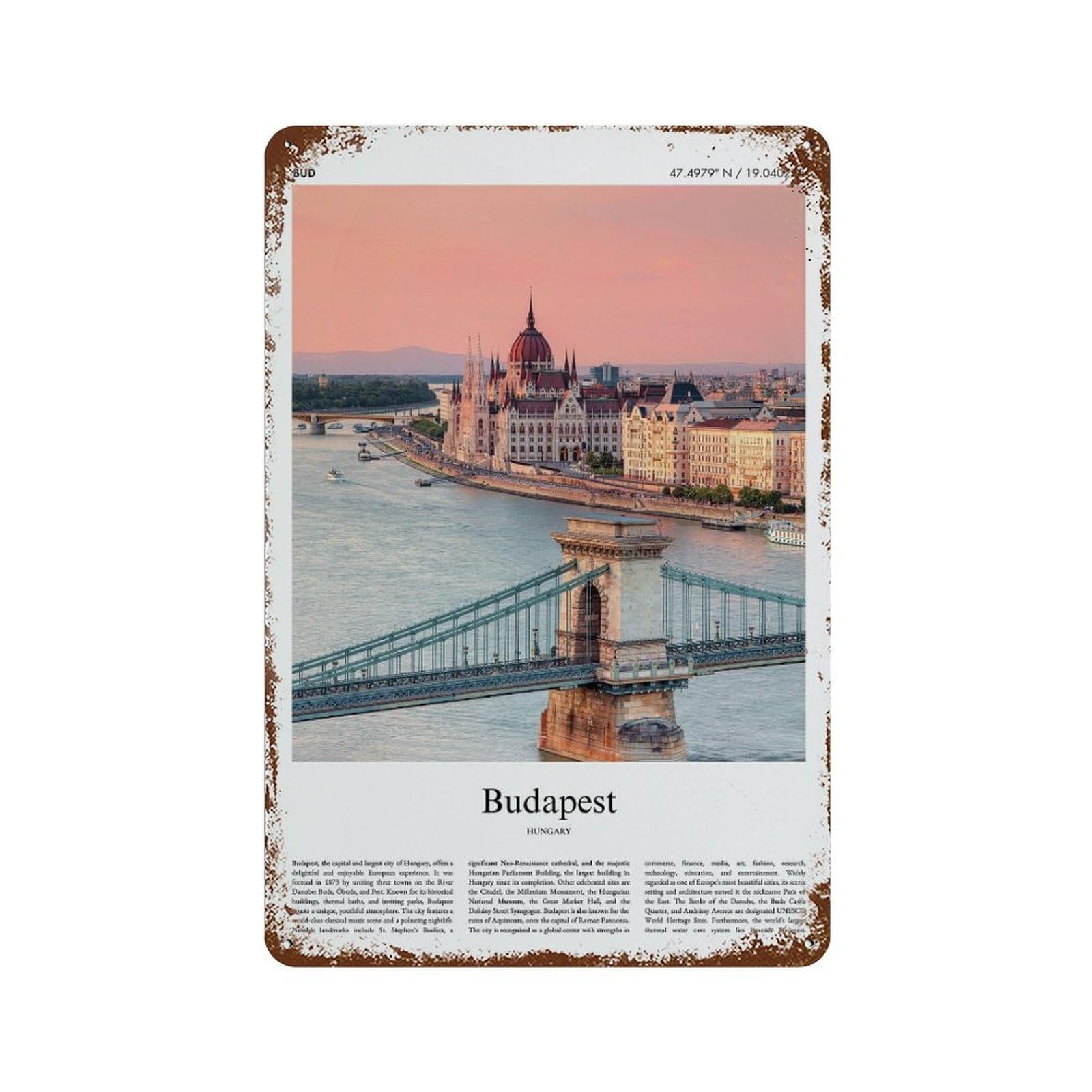 xiaoxiaoshen Budapest Hungary City Scenery Wall Decor Art Metal Tin Poster Modern Home Decor Art Home Bar Shop Decorations Vintage Sign 30x20cm