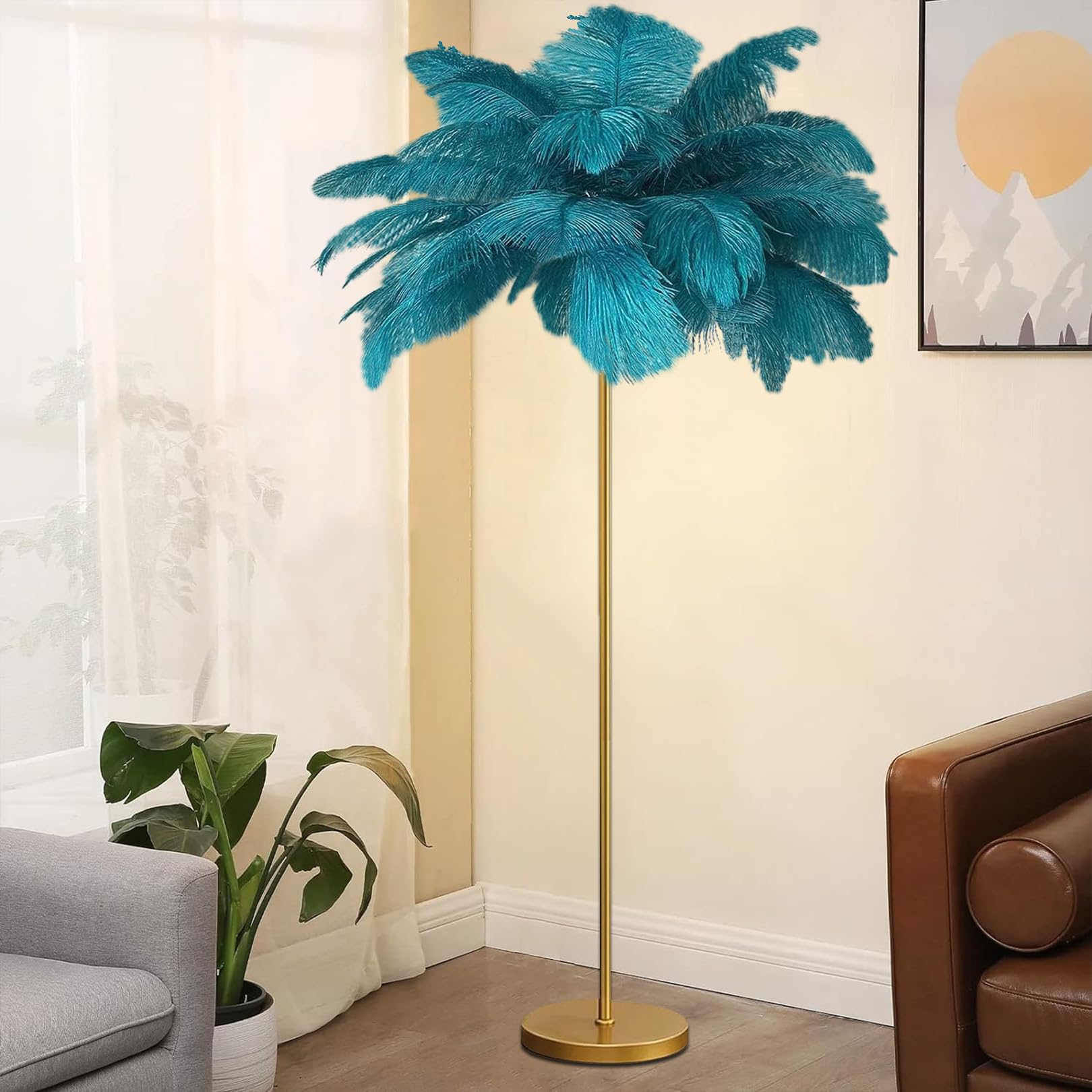 Lampadaire en plumes d'autruche douceur et poésie lumineuse LED