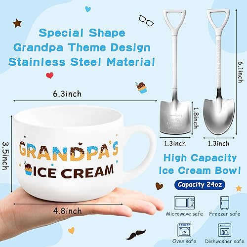 Miniatura 9 de R HORSE Cuenco de helado de regalo para papá, cuenco de helado grabado con pala grabada, juego de cucharas con el mejor regalo para papá del mundo,