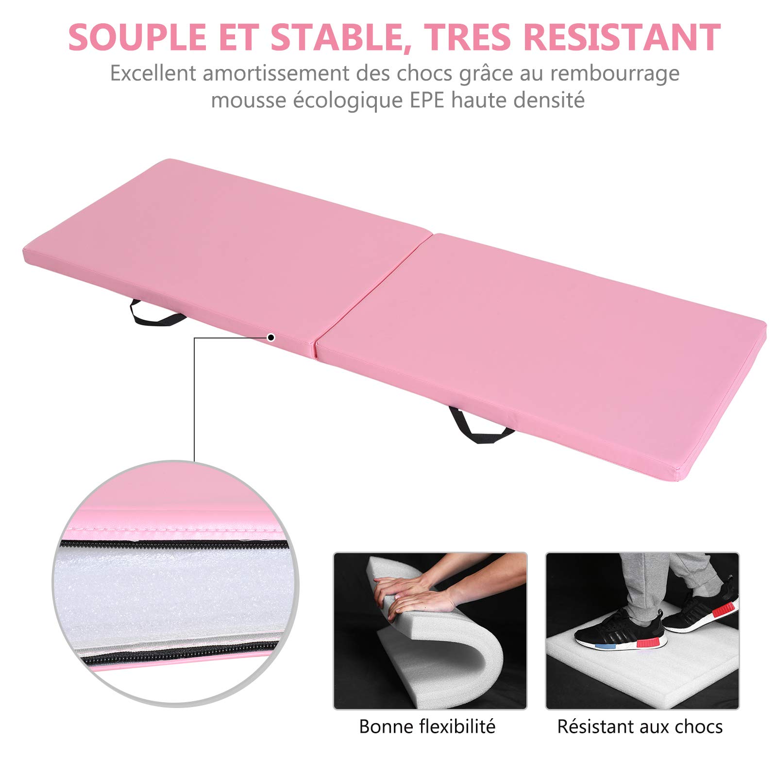Tapis de gymnastique yoga pilates fitness pliable portable grand confort 180L x 60l x 5H cm simili cuir