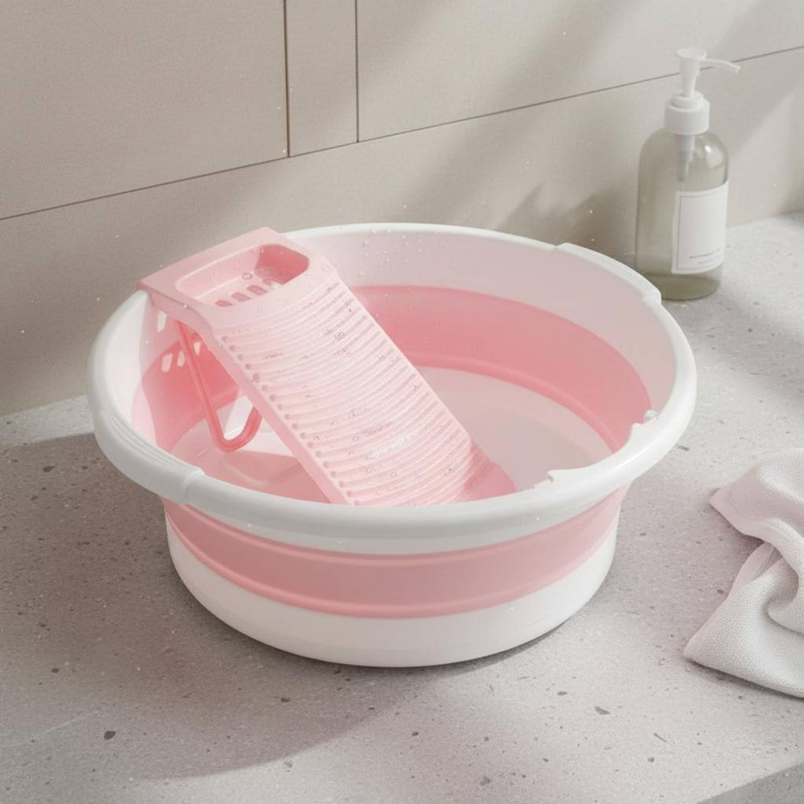 Lavabo Pieghevole con Asse Lavapanni Bacinella Portatile Catino Richiudibile Vasca per Lavatrice Manuale Materiale PP con Tappo di Scarico Sapone, Grigio, 8064 Auto Drain
