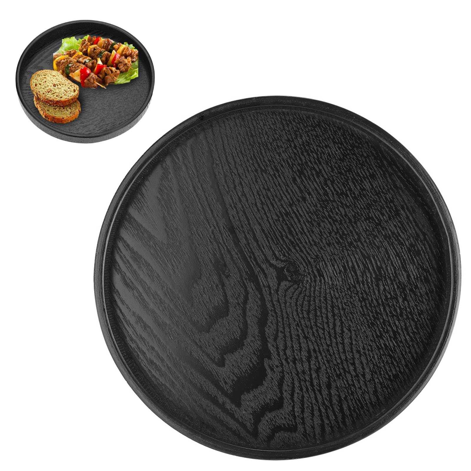 Bandeja redonda de madera para servir té negro, bandeja de aperitivos para oficina, cocina, restaurante, plato decorativo de presentación de alimentos de 30 cm