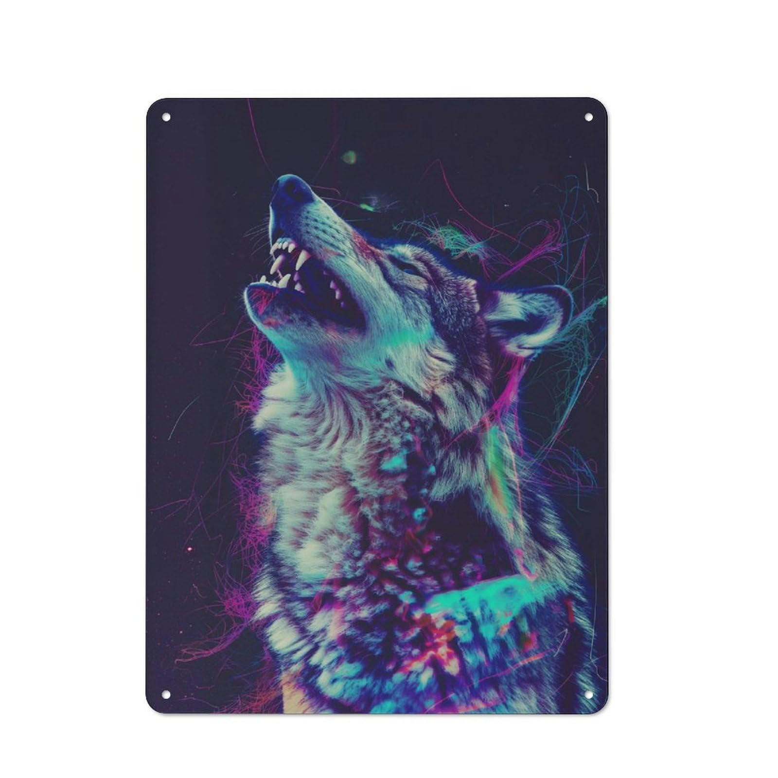 Junmoney Neon Glitch Wolf Rustic Tin Sign 40X30cm Featuring For Garage Or Workshop, For Updating Garage And Workshop After Moving