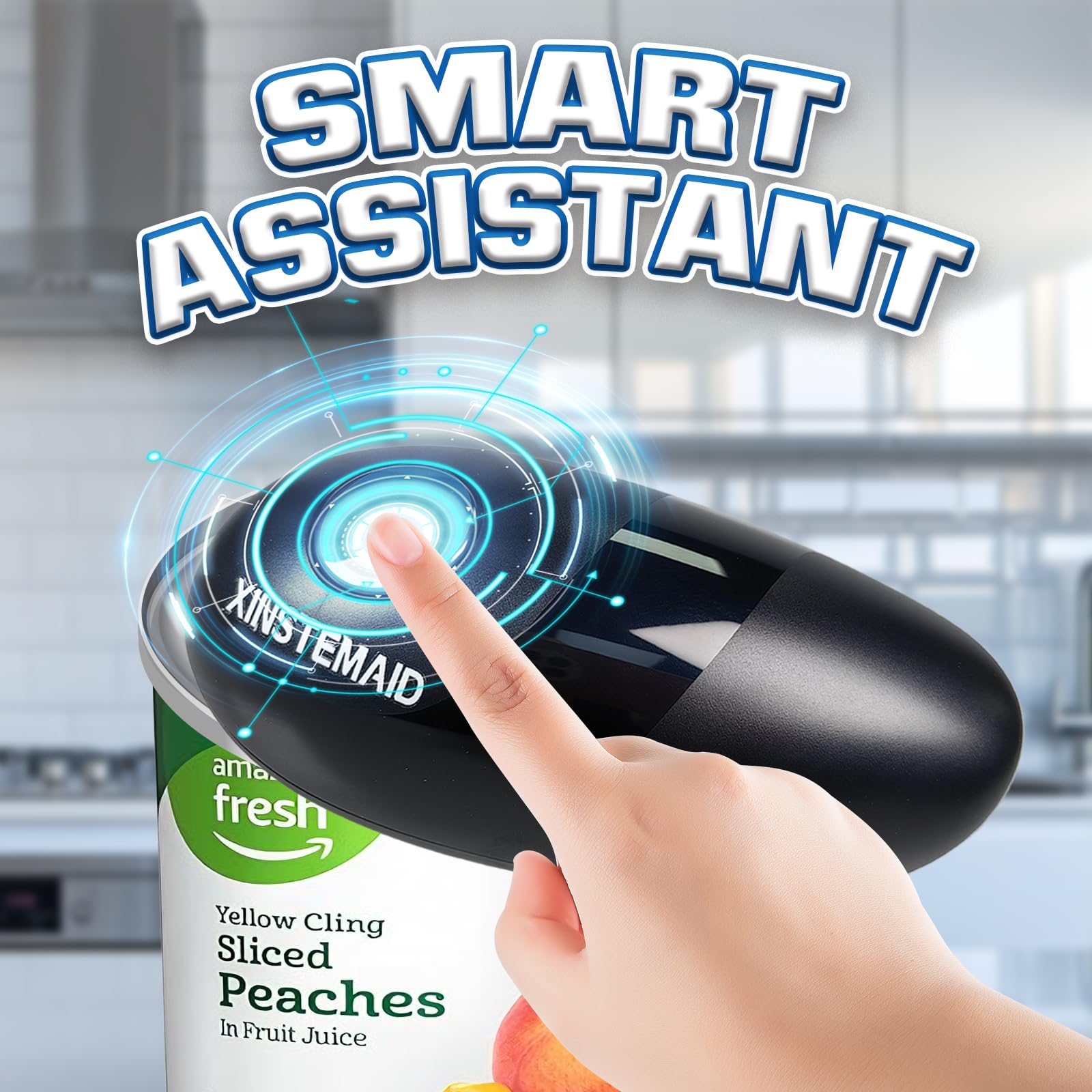 Abrelatas eléctrico One Touch se adapta a todos los tamaños de latas, borde liso, utensilios de cocina seguros para alimentos, abrelatas automático para cocina 4