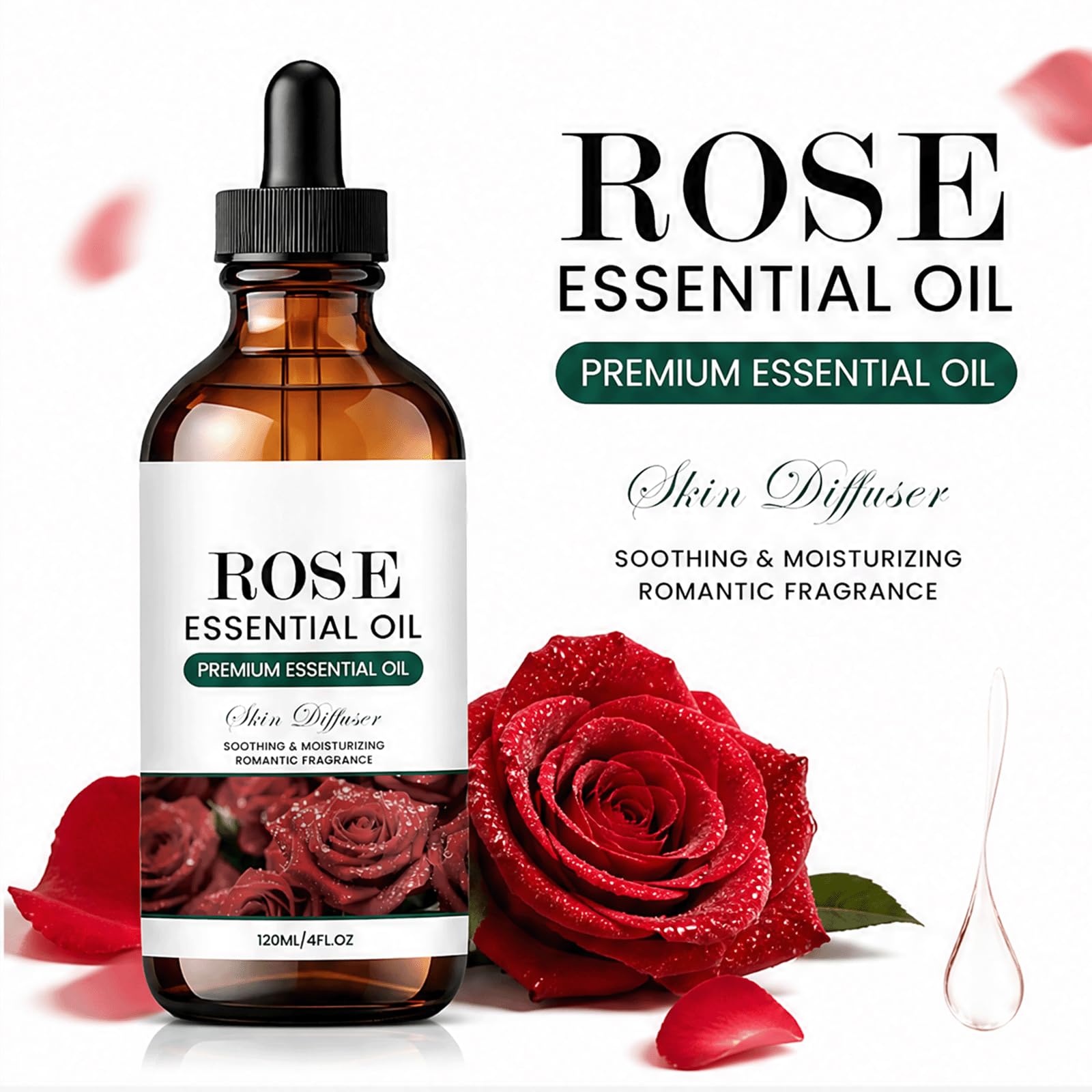 Aceite esencial reconfortante de estrés calmante de rosa orgánica, aceite de masaje hidratante seguro para la piel, cuerpo brillante, piel radiante, (5 piezas)