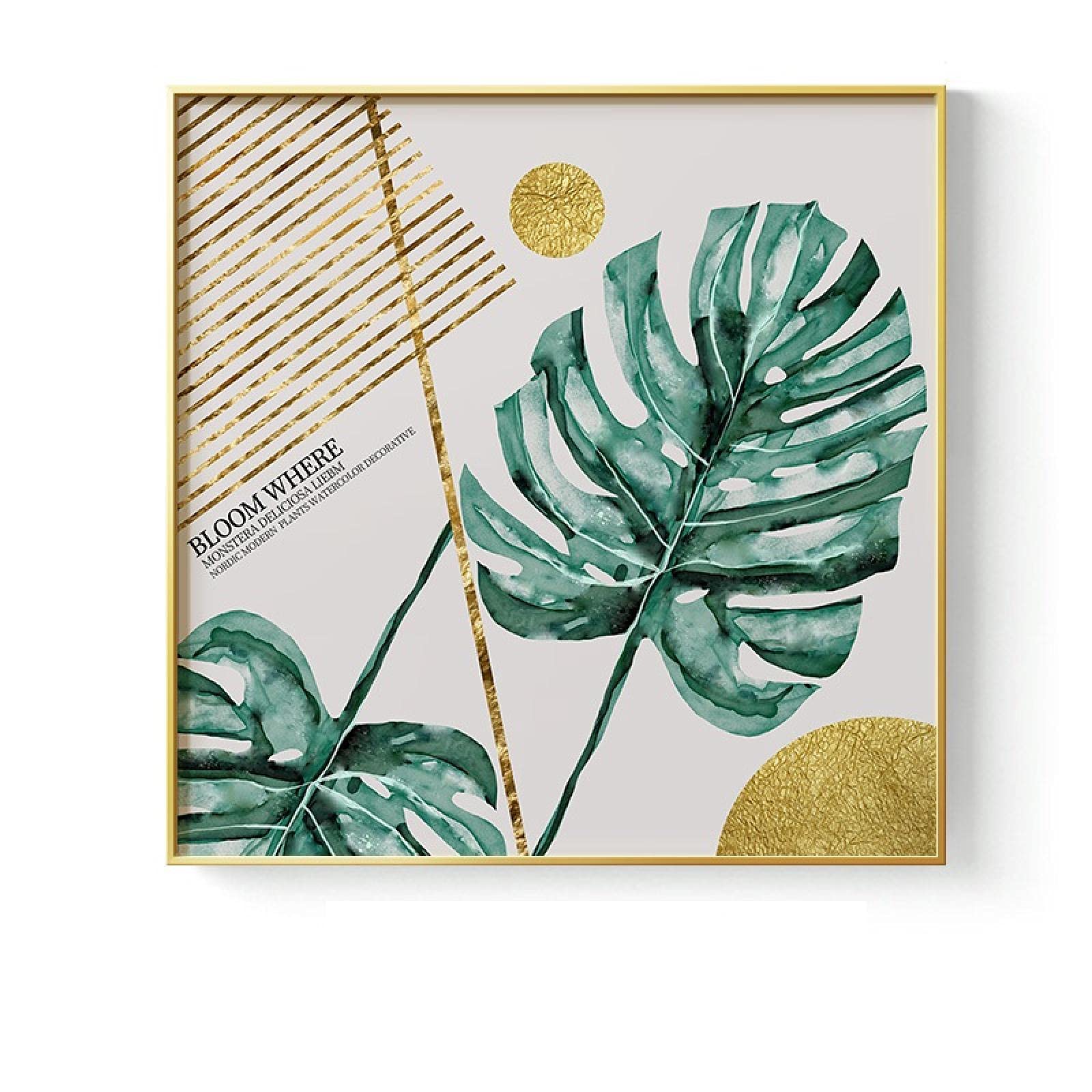 Lienzo Arte de la pared Acuarela Hojas Pinturas Planta Carteles nórdicos e impresiones con marco Imagen Decoración moderna para el hogar 50x50cmx2pcs marco interior