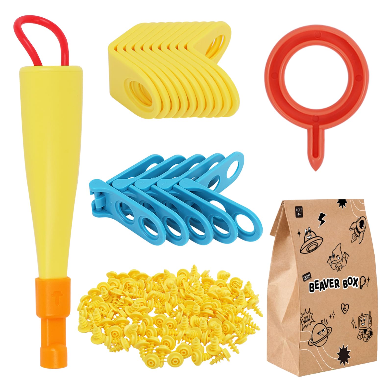 Kit di attrezzi in cartone per bambini, 107 pezzi, cassetta degli attrezzi per la costruzione di progetti creativi fai da te