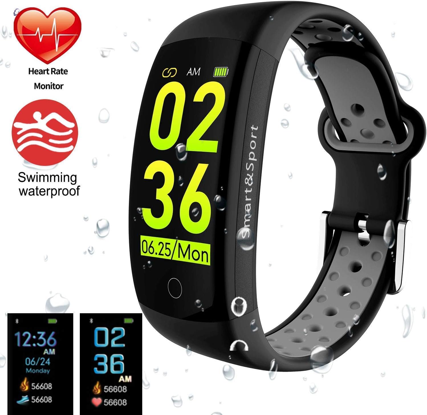 IDOOSMART Fitness Tracker, IP67 Waterproof Heart Rate Activity Tracker with Pedometer Step and Sleep Monitor Calorie Counter Watch, Slim Smart Bracelet Bluetooth sports health tracking bracelet