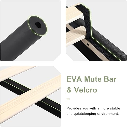 Miniatura 6 de Feonase Base de cama de tamaño matrimonial con cabecera tapizada con respaldo de ala, plataforma y soporte de listones de madera resistente, fácil