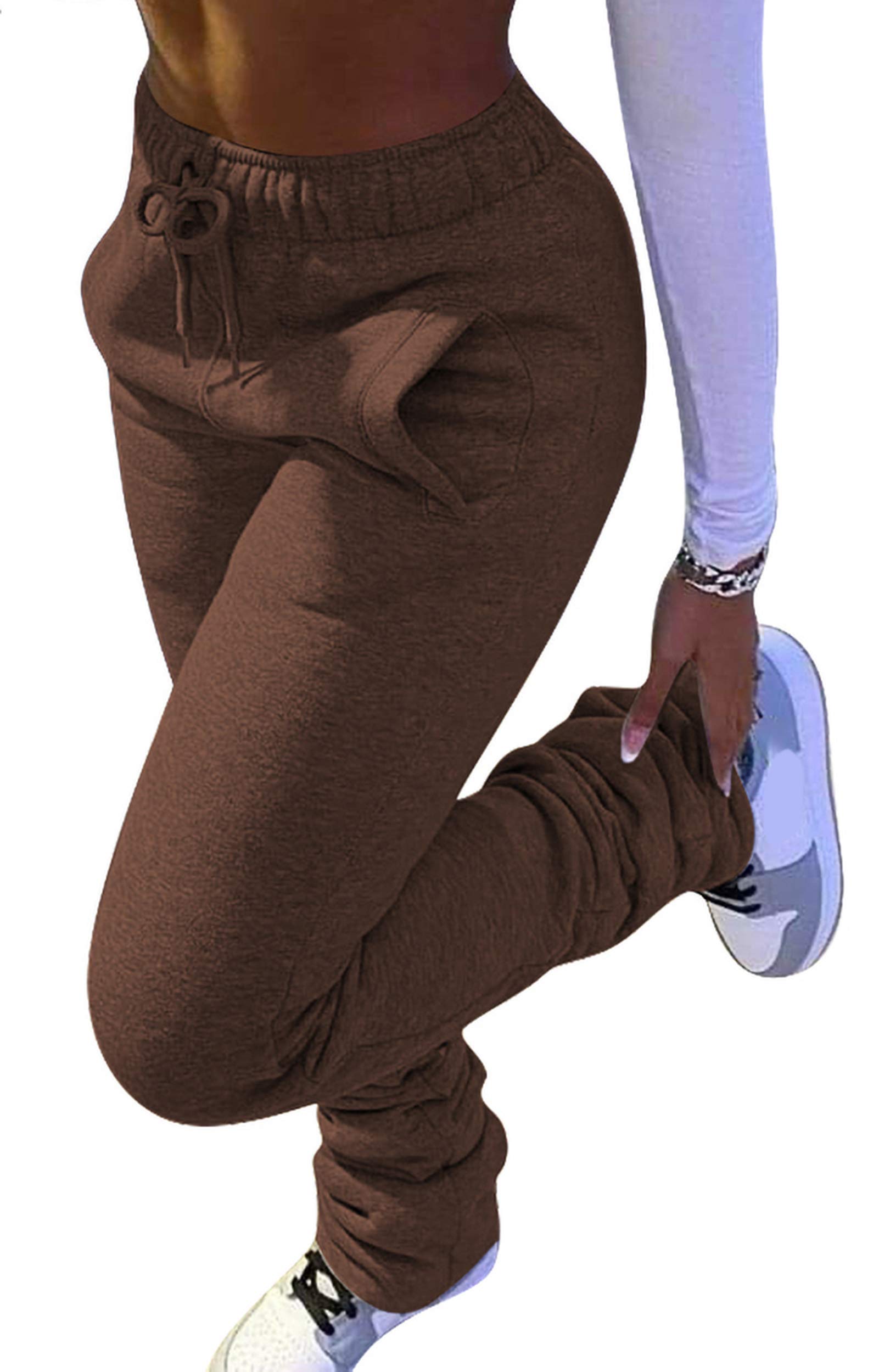 Huisifang Women Stacked Pants Fleece Sweatpants Thicked Warm