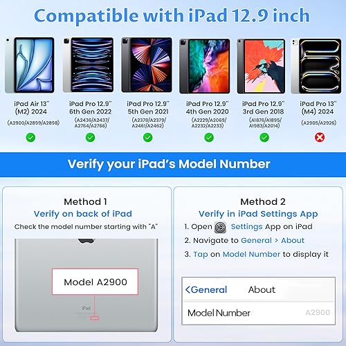 Miniatura 2 de OYEEICE Funda de teclado para iPad Pro de 12.9 pulgadas, 6 generación 2022, 5 2021, 4 2020, cubierta transparente giratoria desmontable con 7