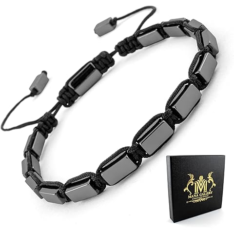 Handmade Adjustable Hematite Bracelet, Metallic Gray Beads, Black Cord, Minimalist ...