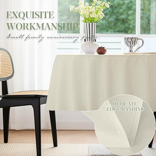 Miniatura 9 de BYDOLL Mantel redondo de 60 pulgadas, color blanco, lavable, para exteriores, resistente a las manchas y a las manchas, mantel de poliéster a prueba