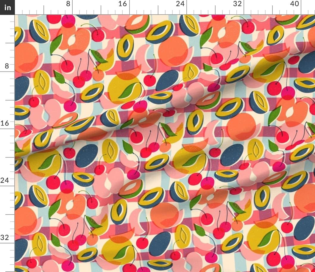 Spoonflower Fabric - Print Summer Fruits Bright Vintage Gingham Plum Fresh Food Kitchen Printed on Petal Signature Cotton Fabric Fat Quarter - Sewing Quilting Apparel Crafts Decor