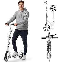 Scooters for Kids 8-12, Teens & Adults - Load 240 LBS, 8-Inch Wheels, Kick Scooter with Shock Absorption System, Hand Brake & Bell, 4 Adjustable Height Levels, Perfect for School, Commuting or Park