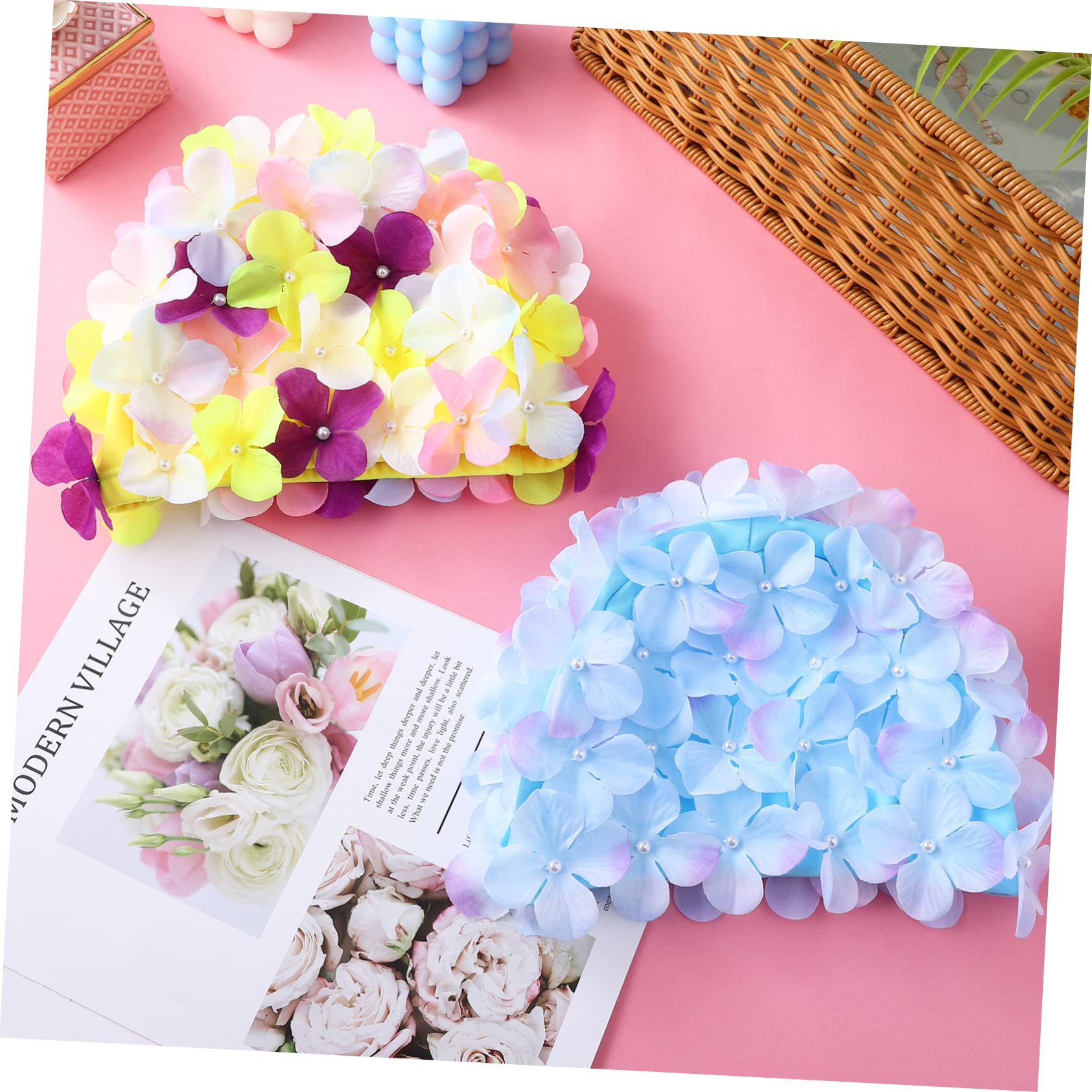 Toyvian Gorros de Natación para Mujer Flores 3D, Diseño Antideslizante en Nylon, 2 Piezas Reutilizables para Decoración Verano y Uso en Piscina o SPA