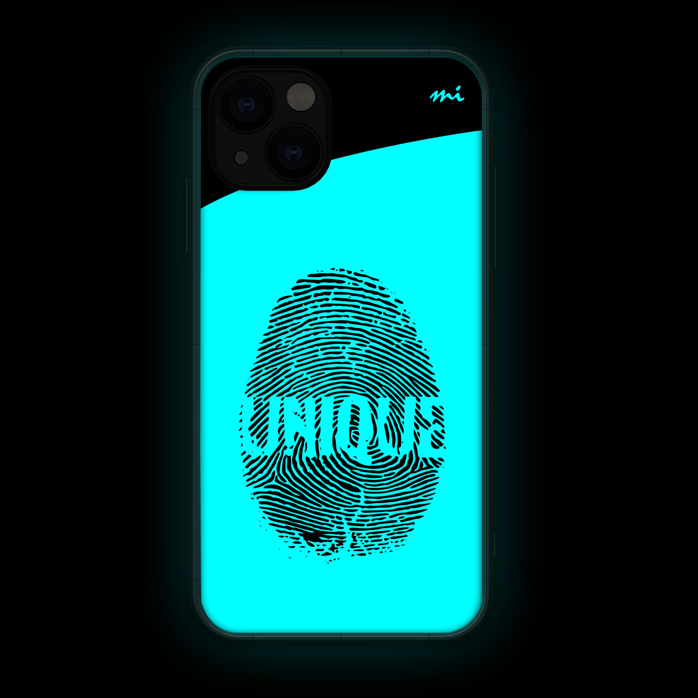 Mi Glow Store Glow in The Dark Phone Cover for iPhone 13 | Unique (Thumbprint) | Quotes | Glow in Dark | Phone Cover | Mobile Cover (Case) | Back Cover (Blue)