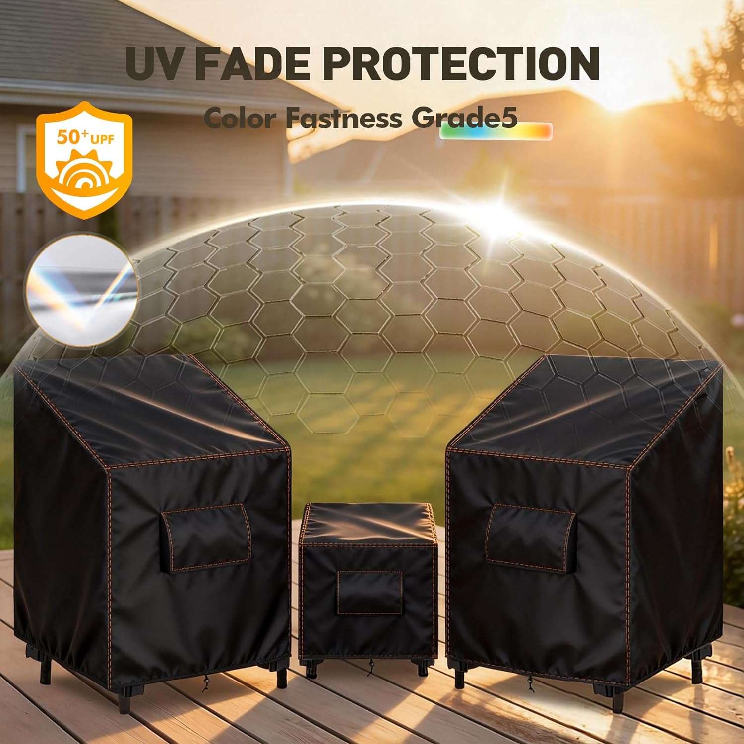 3 PCS Outdoor Furniture Covers, 28"W x 31"D x 32"H Patio Chair Covers 420D Waterproof, Fit Patio Furniture Outdoor Bistro Set for 2 Chairs and Side Table 21"W x 21"D x 21"H, Black